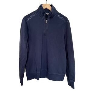 Michael Kors Mens' Quarter Zip Pullover sz L Navy Blue Logo On Shoulders